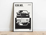 BMW E36 M3 Print - Original Wall Art Poster Decor - Midcentury Modern