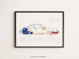 Porsche 911 901 Print Cutaway Blueprint Original Art Wall Poster Decor Fathers Day Birthday Andy Warhol Classic Car Turbo Air Cooled