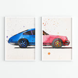 Porsche 911 Watercolor Original Art Set of 2 Prints | Original Wall Art Poster | Mid-Century Modern