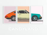 Porsche 911 Set of 3 Large Prints Original Art Wall Poster | Original Wall Art Poster | Mid-Century Modern