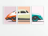 Porsche 356 Set of 3 Large Prints - Original Art Wall Poster Decor - Triptych