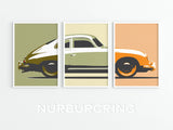 Porsche 356 Set of 3 Large Prints - Original Art Wall Poster Decor - Triptych