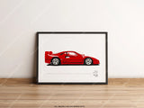 Ferrari F40 Print Rosso Corsa Color Codes - Original Art Wall Poster Decor