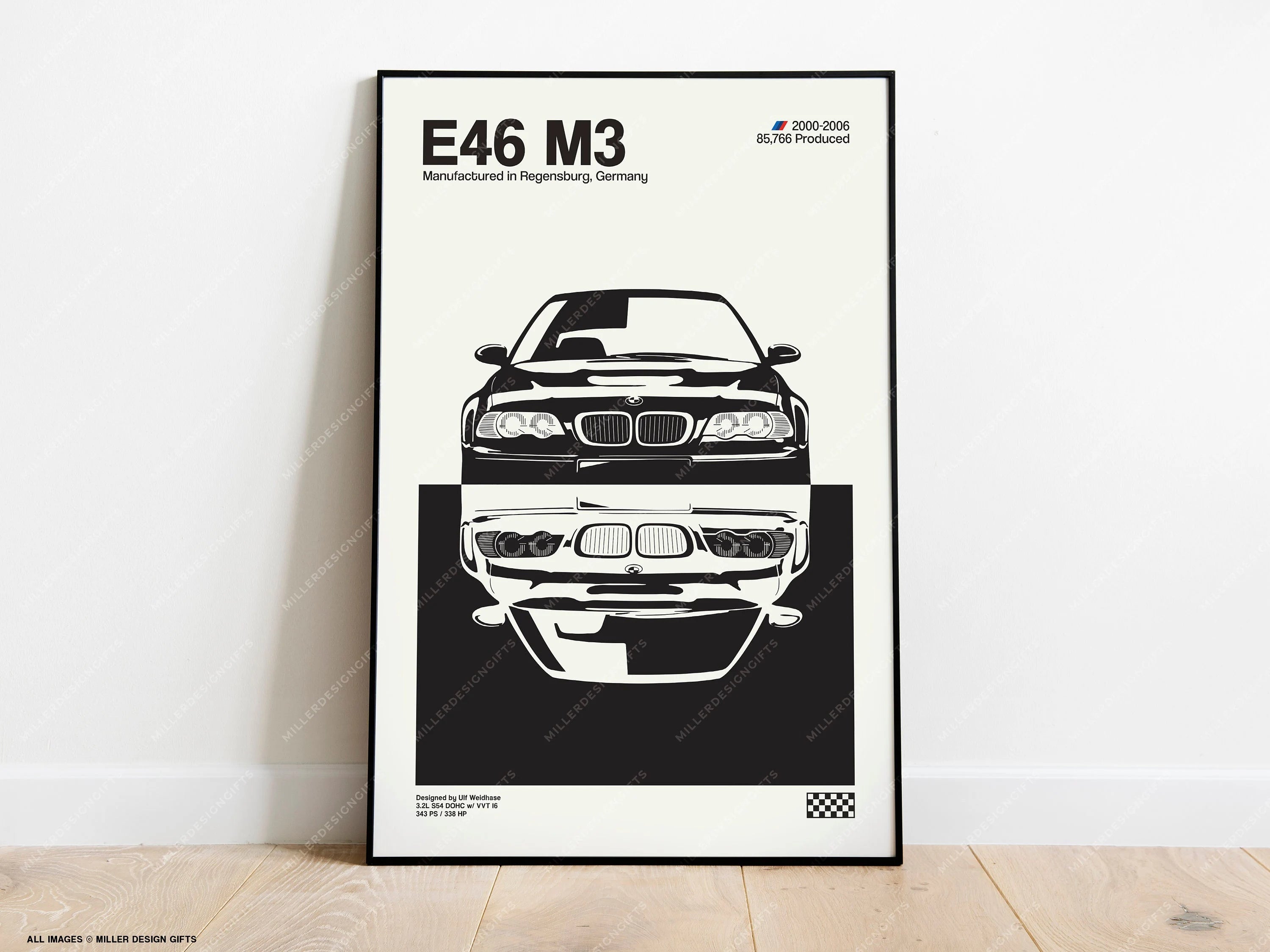 BMW E46 M3 Print - Original Wall Art Poster Decor - Midcentury Modern