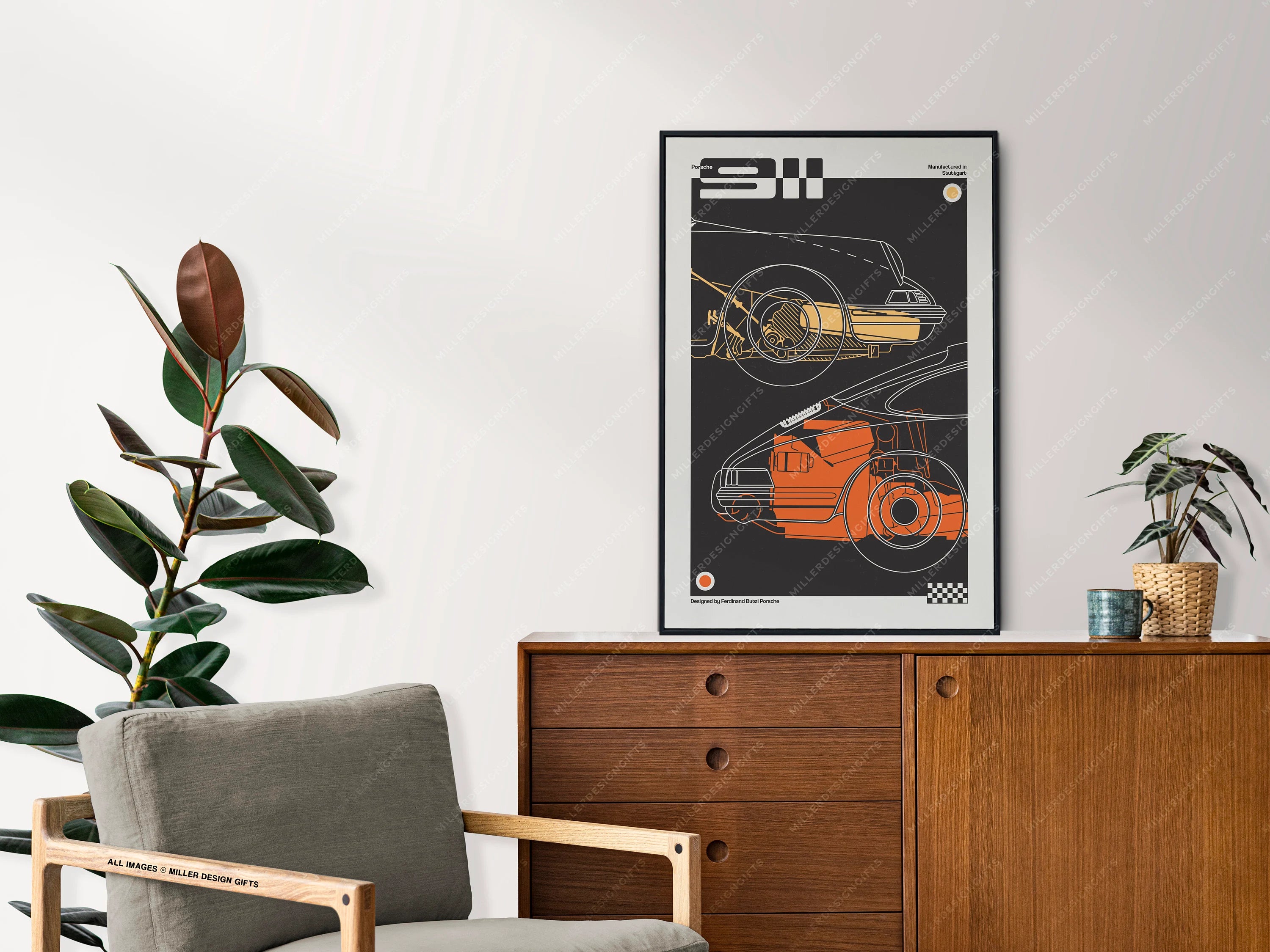 Porsche 911 Cutaway Print | Original Wall Art Poster | Mid-Century Modern