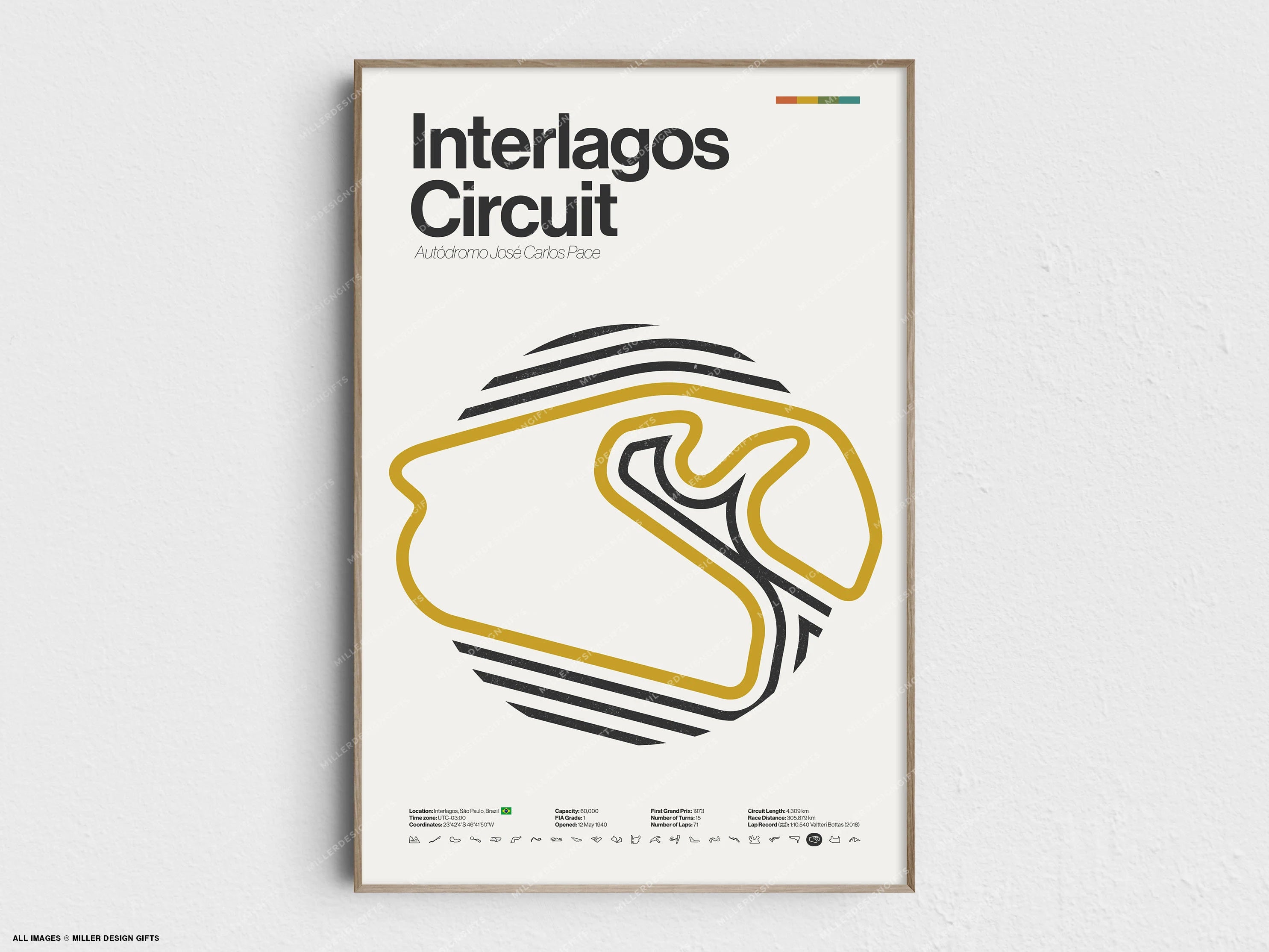 Interlagos Circuit Formula 1 Print - Autódromo José Carlos Pace - Original Wall Art Home Decor - Midcentury Modern