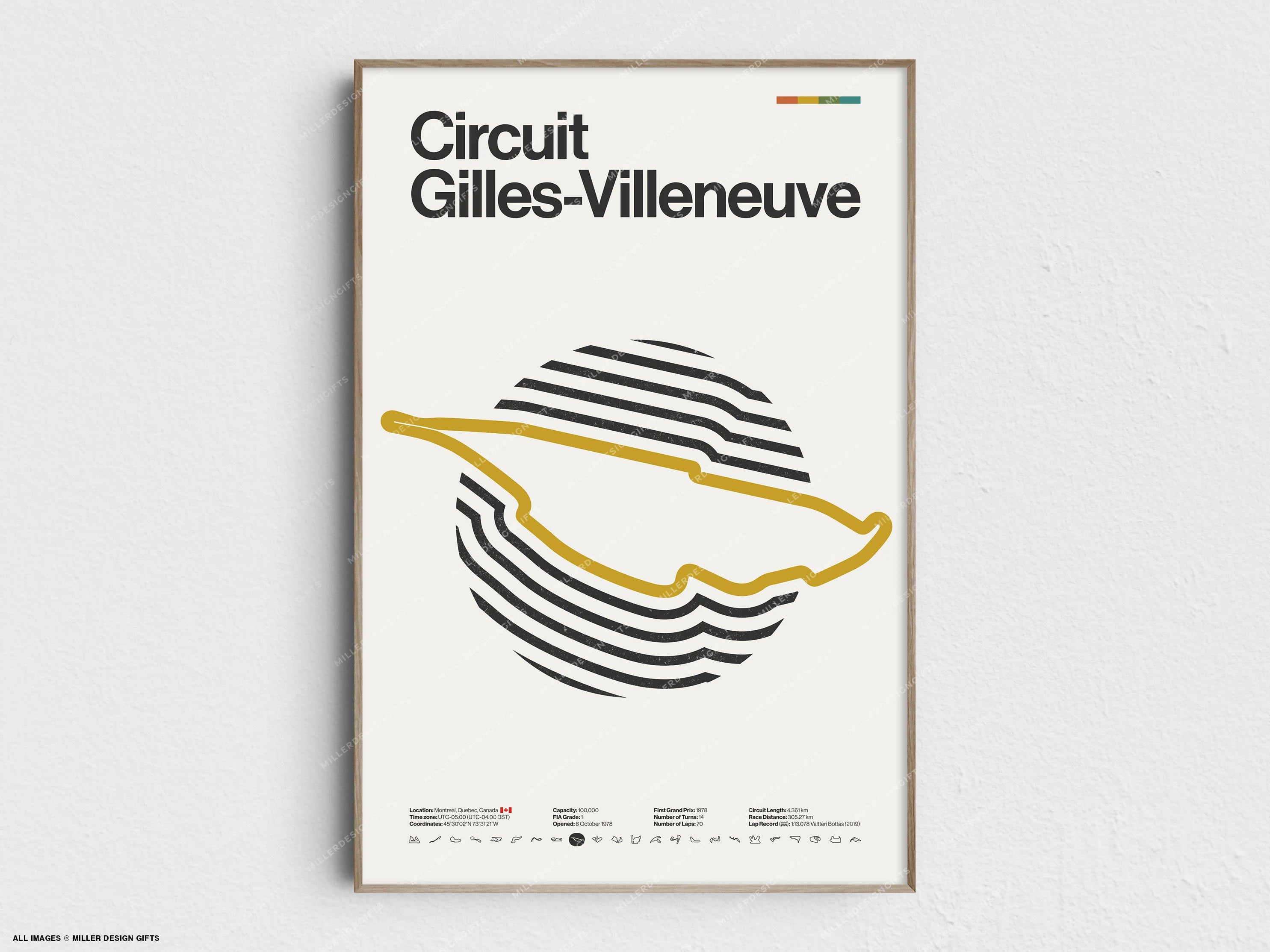 Circuit Gilles-Villeneuve Formula 1 Print - Original Wall Art Home Decor - Midcentury Modern