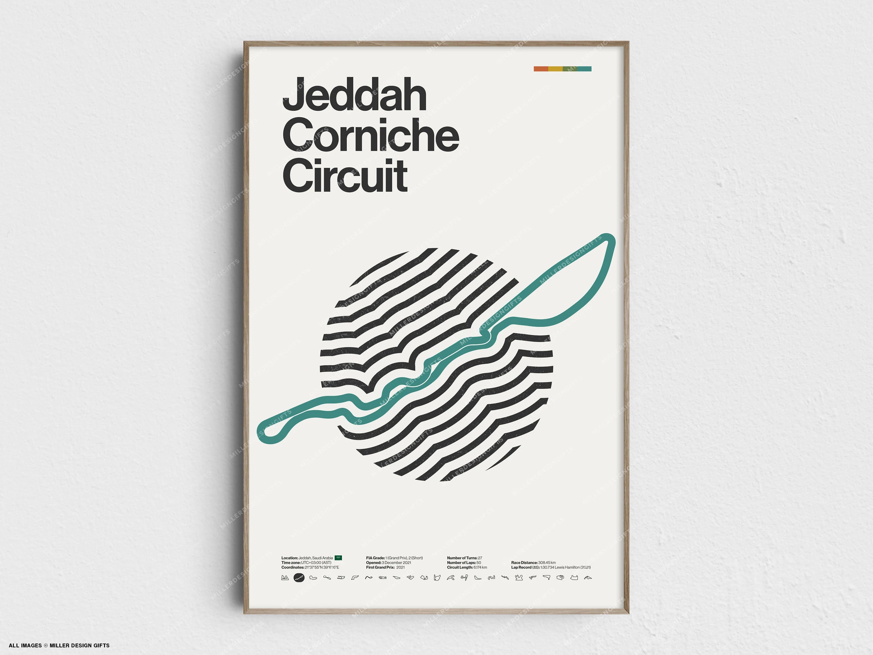 Jeddah Corniche Circuit Formula 1 Print - Original Wall Art Home Decor - Midcentury Modern