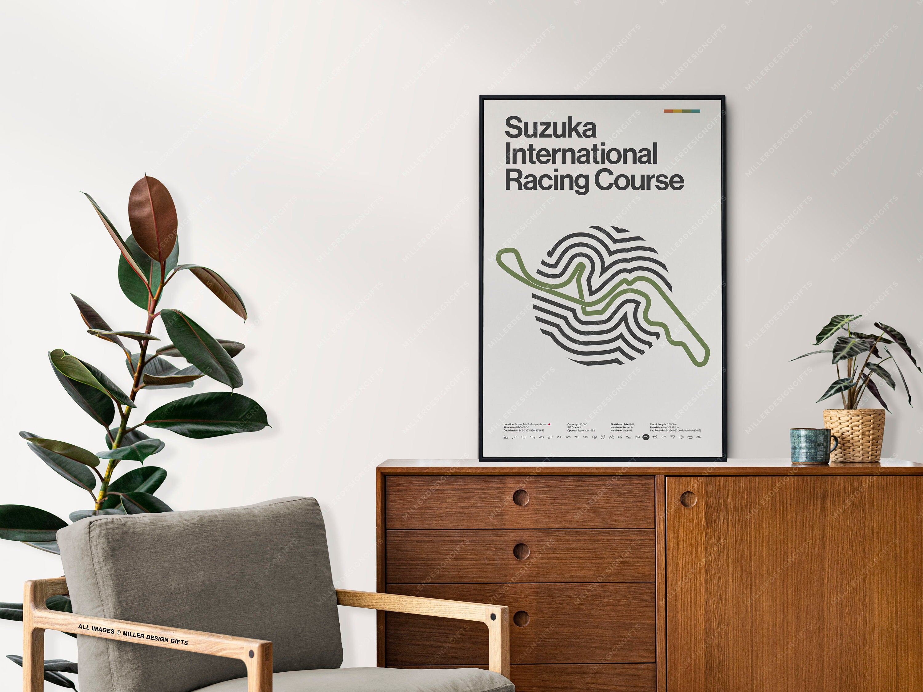 Suzuka International Racing Course Formula 1 Print - Original Wall Art Home Decor - Midcentury Modern