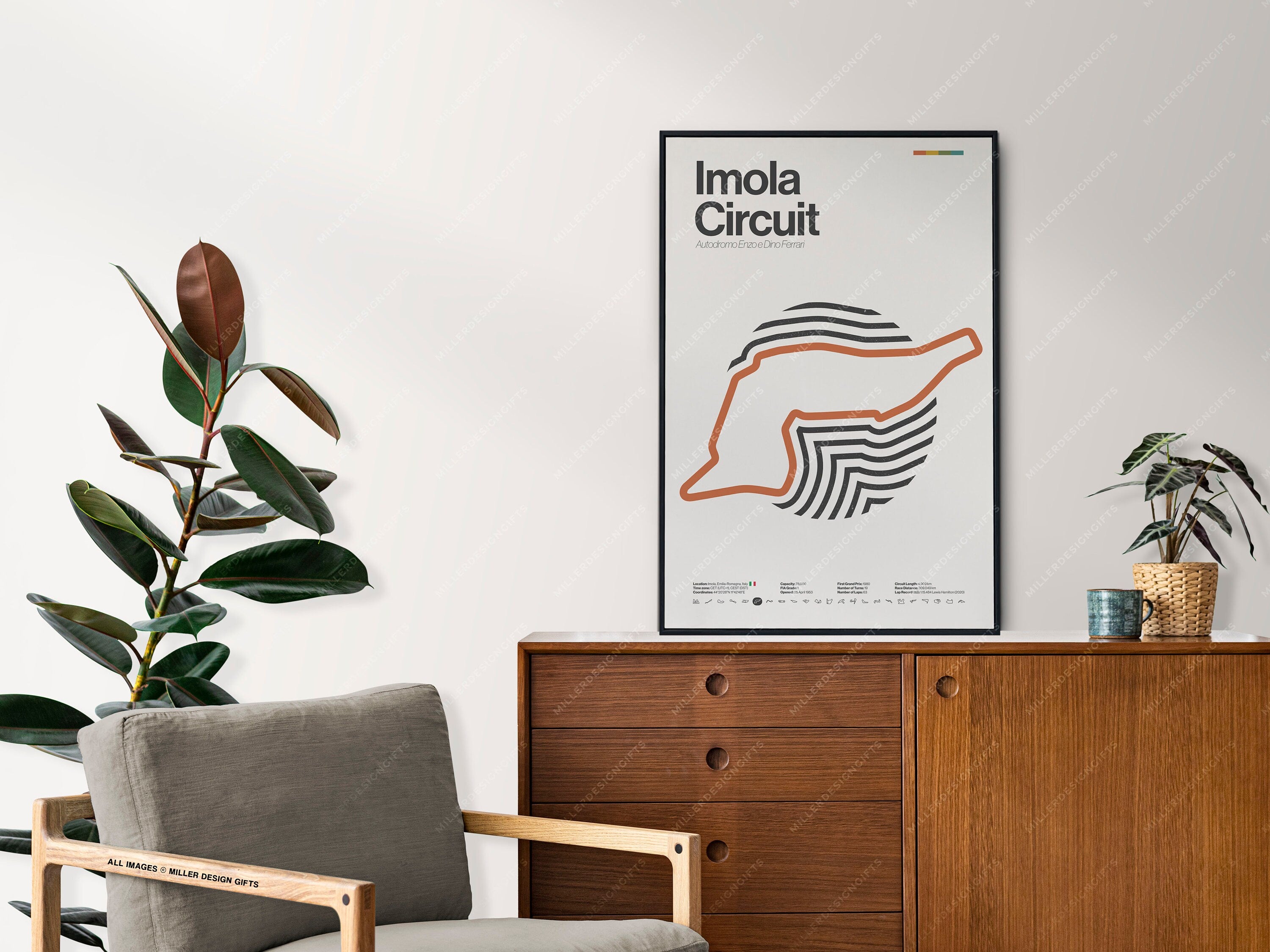 Imola Circuit Formula 1 Print - Original Wall Art Home Decor - Midcentury Modern