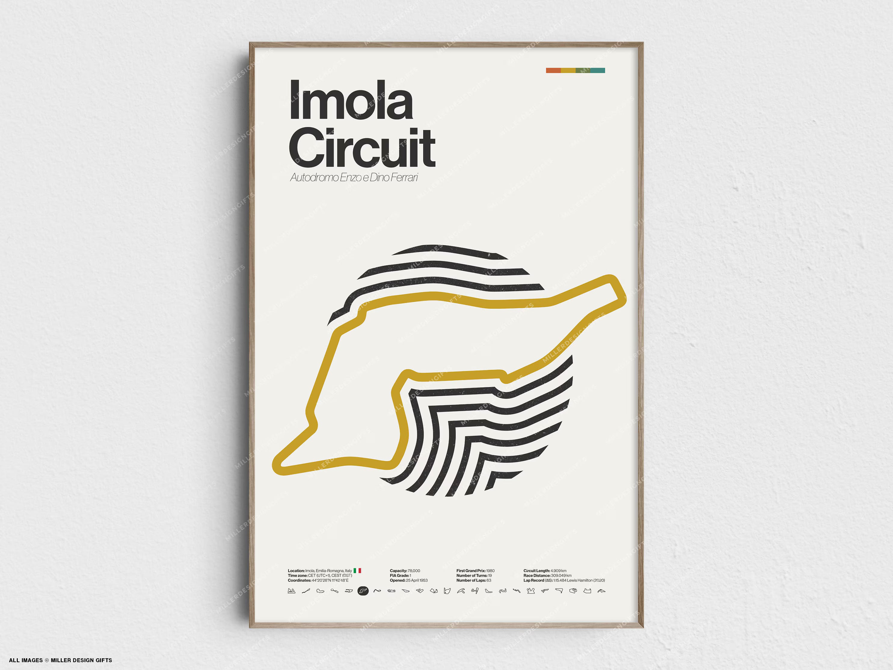 Imola Circuit Formula 1 Print - Original Wall Art Home Decor - Midcentury Modern