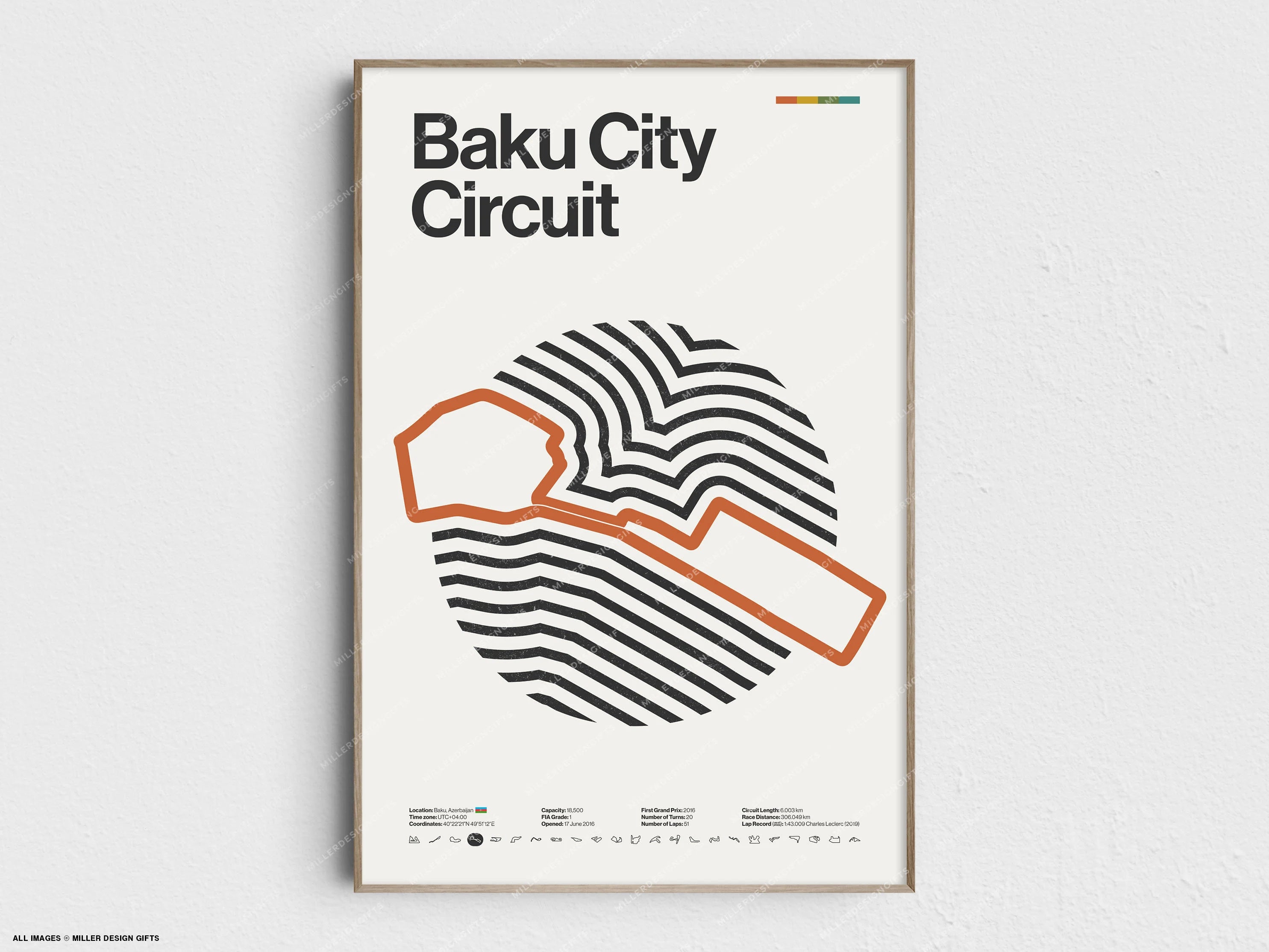 Baku City Circuit Formula 1 Print - Original Wall Art Home Decor - Midcentury Modern