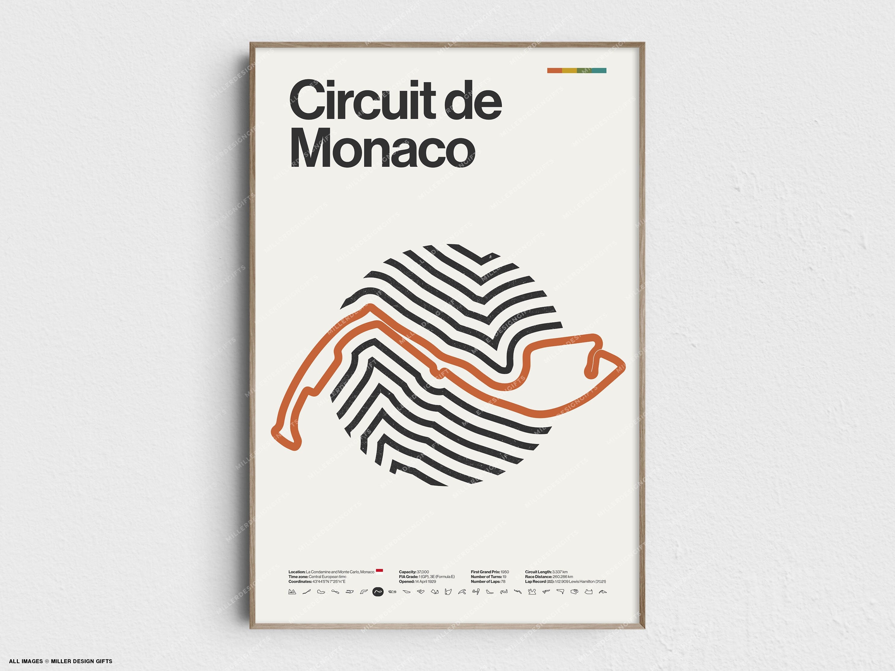 Circuit de Monaco Formula 1 Print - Original Wall Art Home Decor - Midcentury Modern