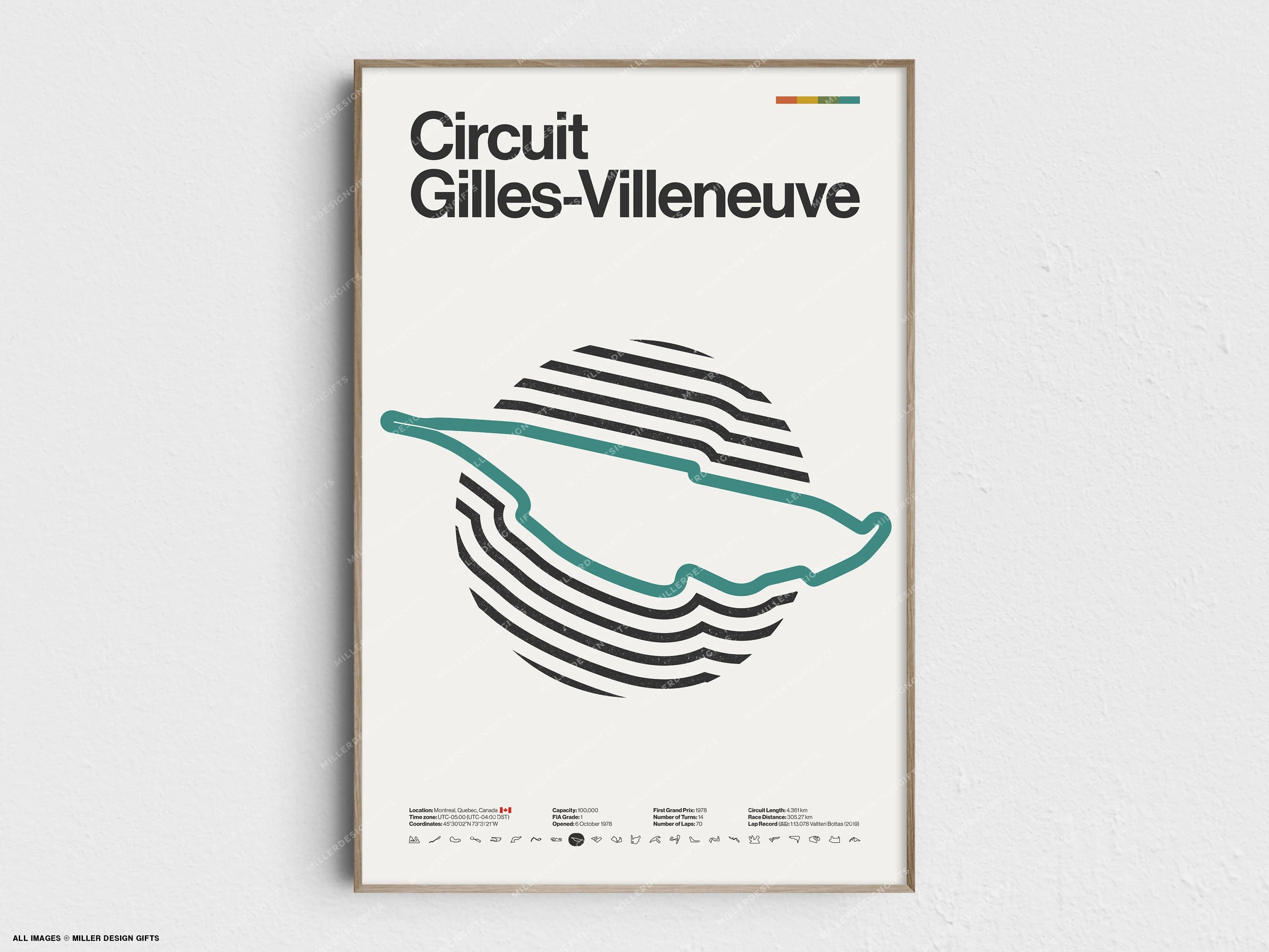 Circuit Gilles-Villeneuve Formula 1 Print - Original Wall Art Home Decor - Midcentury Modern