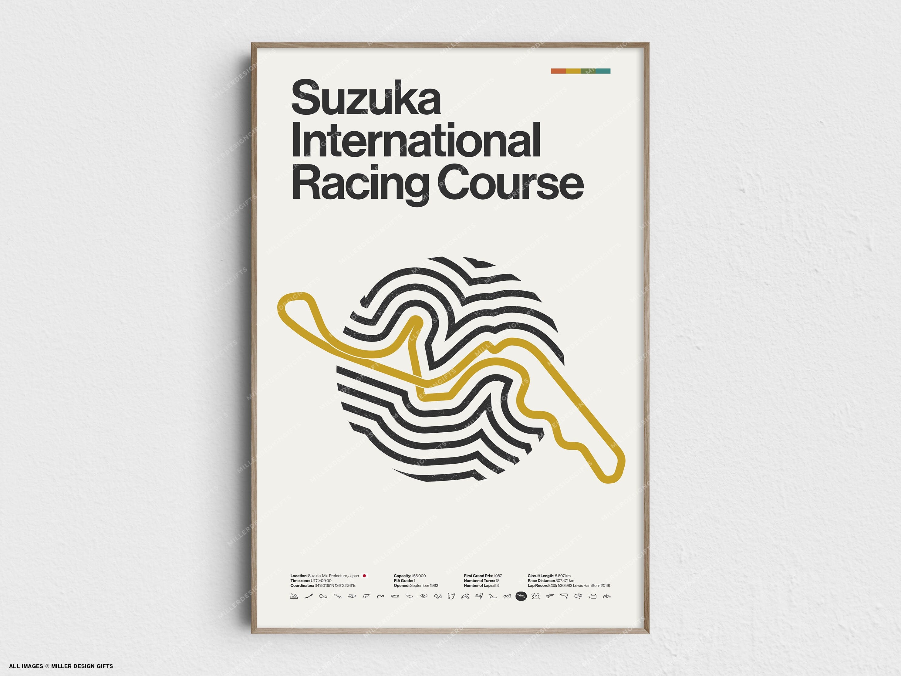 Suzuka International Racing Course Formula 1 Print - Original Wall Art Home Decor - Midcentury Modern