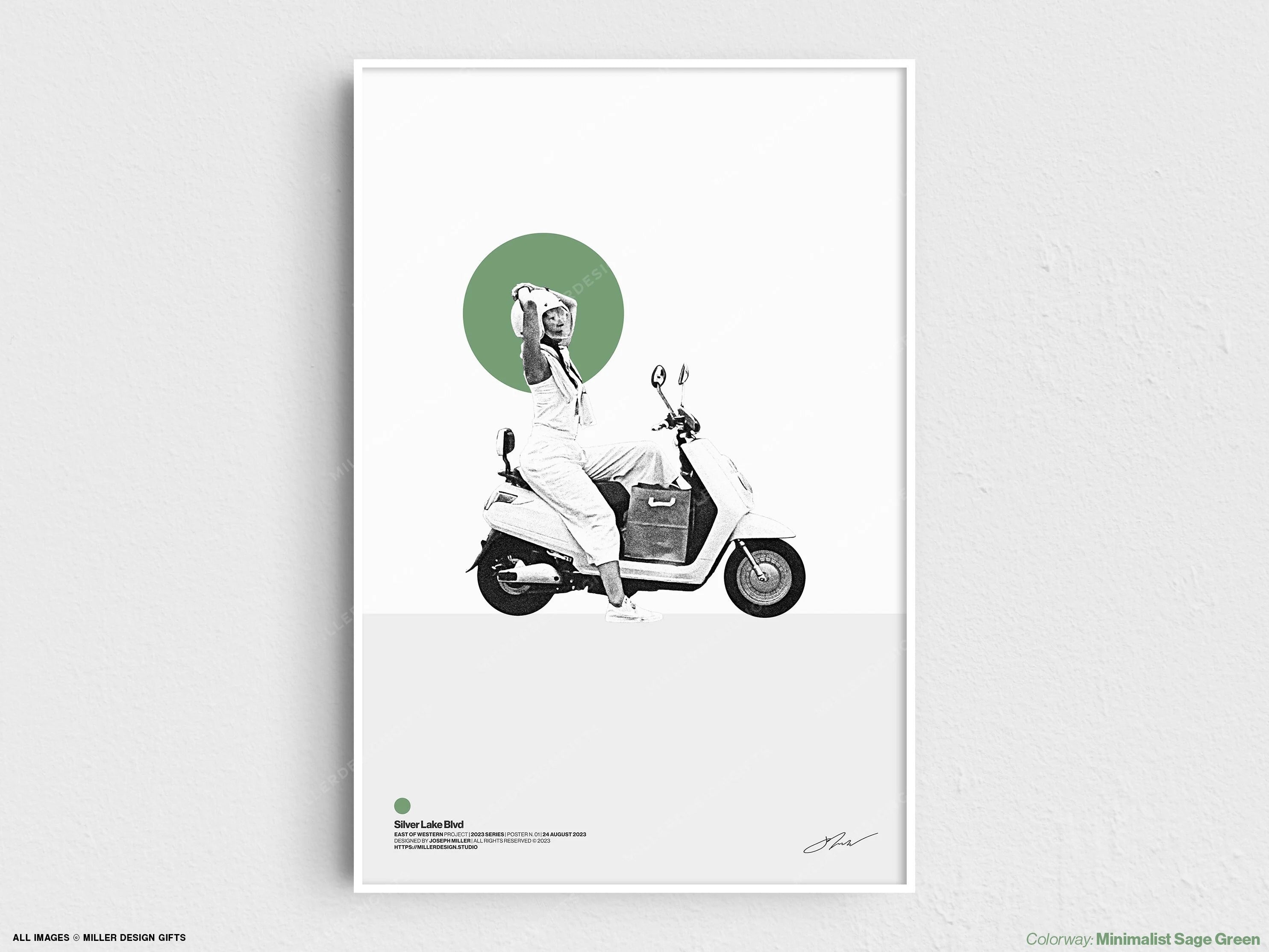 Vespa Scooter Commuter | East of Western Project Poster No. 1 - Silver Lake Blvd | Original Wall Art Poster | Mid-Century Modern Decor