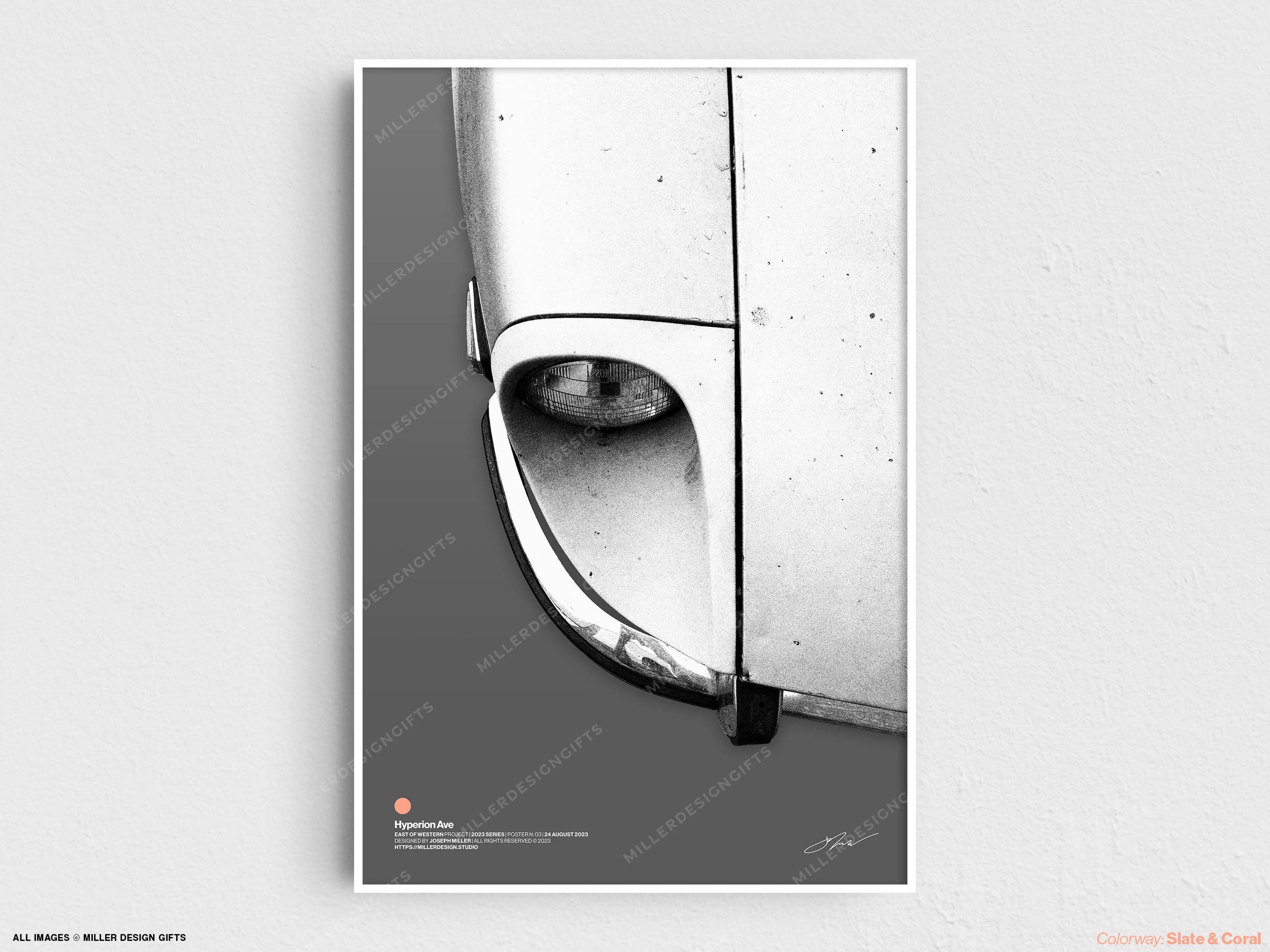 Nissan Datsun 240Z | East of Western Project Poster No. 3 - Hyperion Ave. | Original Wall Art Poster | Mid-Century Modern Decor