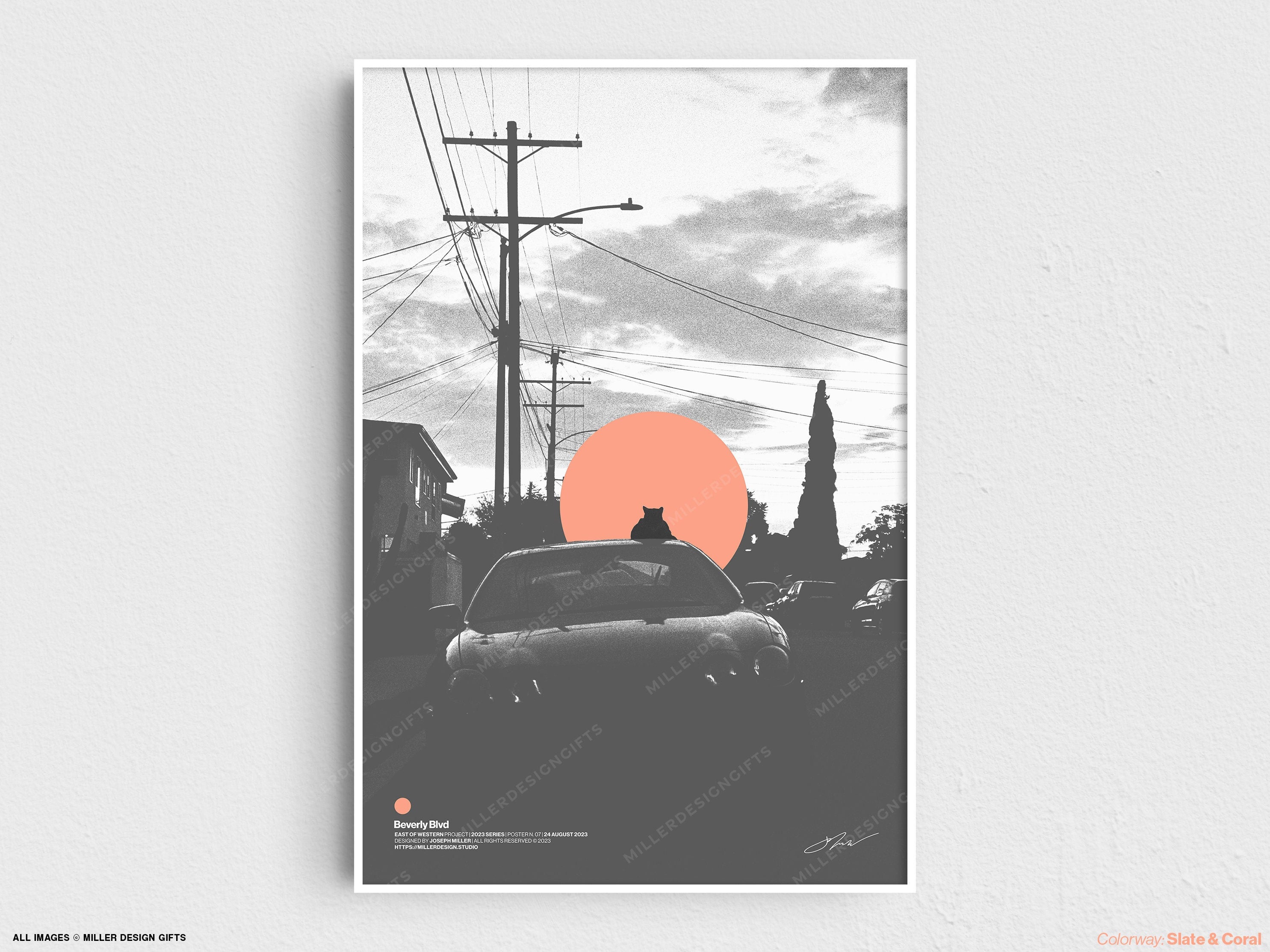 Toyota Celica T200 | East of Western Project Poster No. 7 - Beverly Blvd | Original Wall Art Poster | Mid-Century Modern Decor