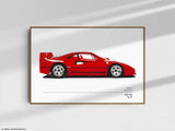 Ferrari F40 Print Rosso Corsa Color Codes - Original Art Wall Poster Decor