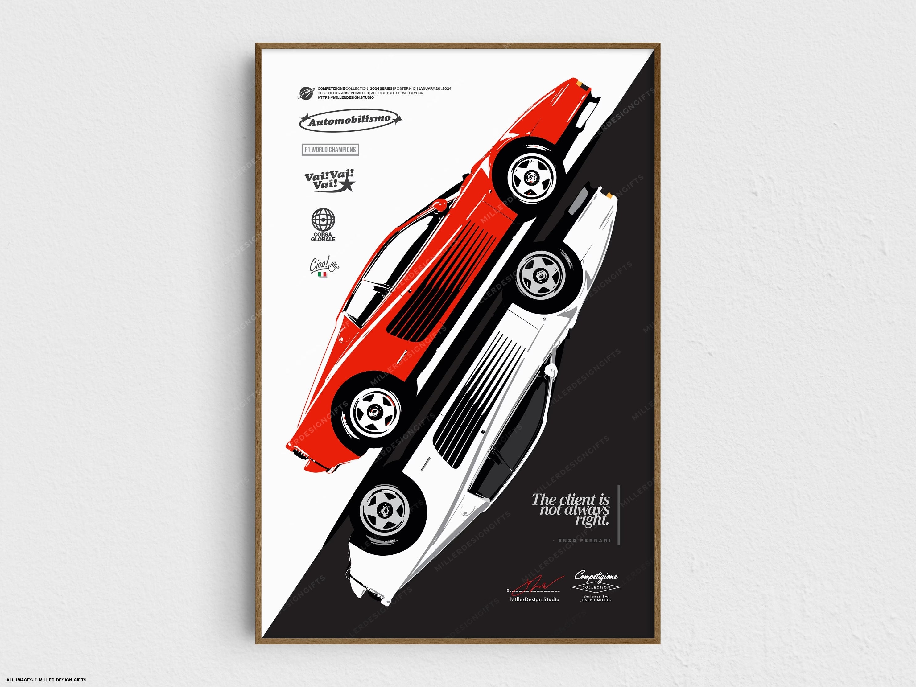 Ferrari Testarossa Print - Original Wall Art Poster Decor - Midcentury Modern