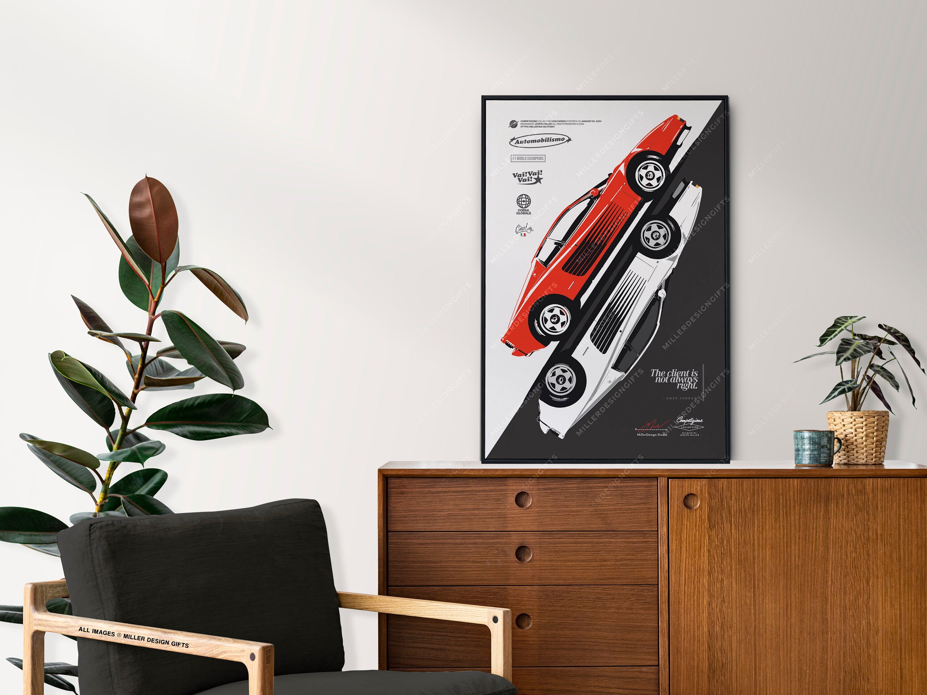 Ferrari Testarossa Print - Original Wall Art Poster Decor - Midcentury Modern