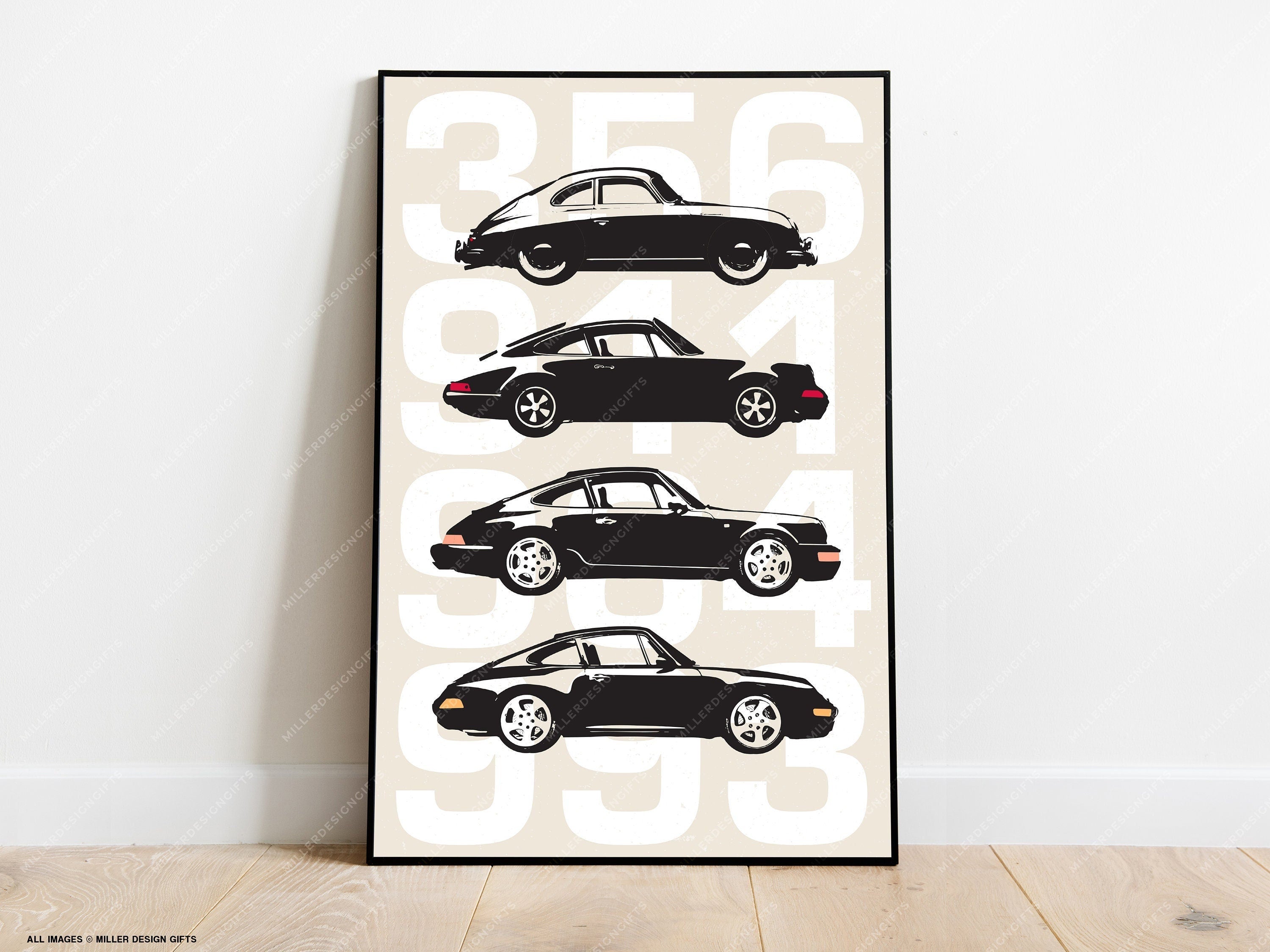 Porsche Air Cooled Legacy Print | 356 911 964 & 993 | Original Wall Art Poster | Mid-Century Modern