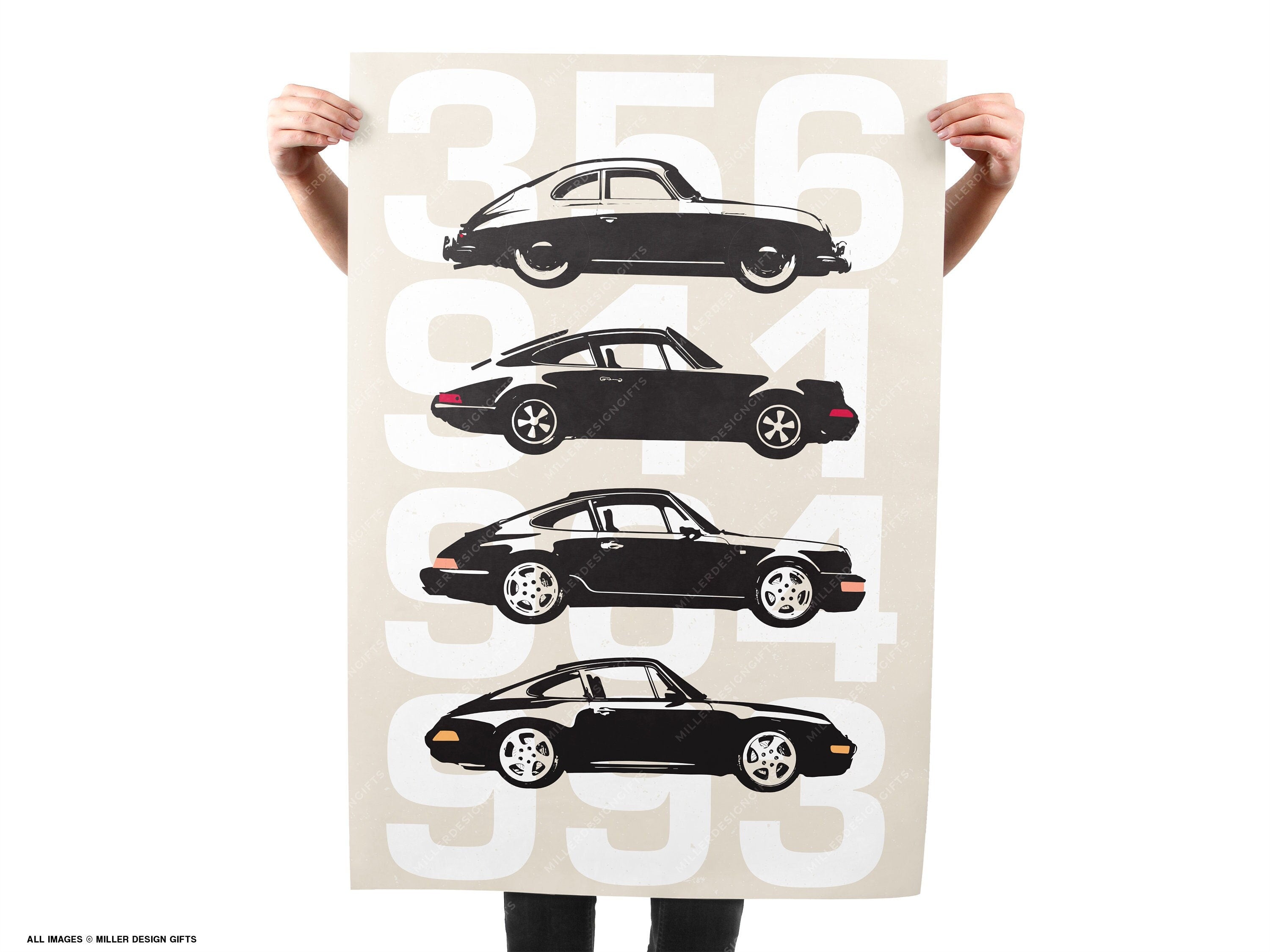 Porsche Air Cooled Legacy Print | 356 911 964 & 993 | Original Wall Art Poster | Mid-Century Modern