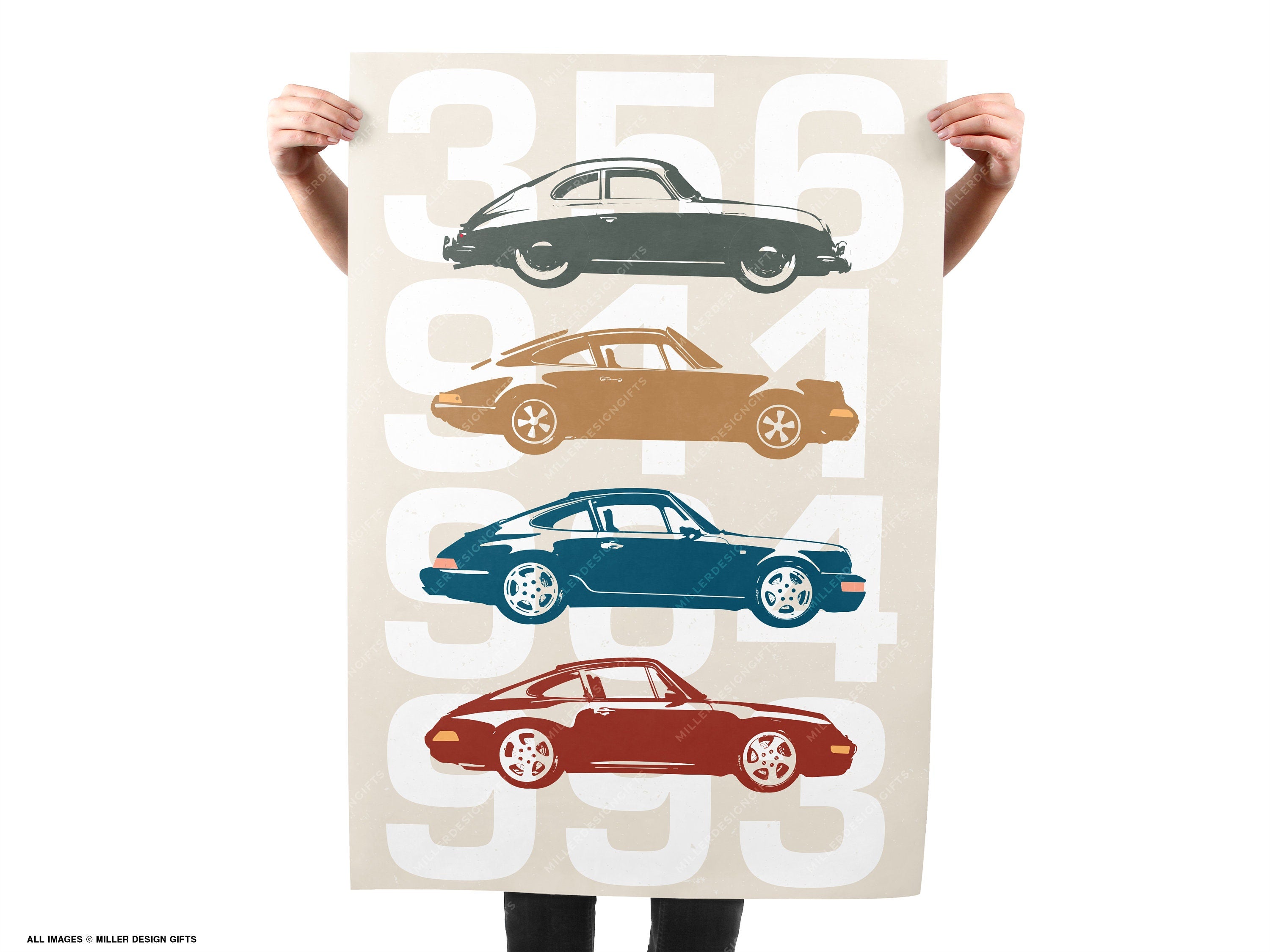 Porsche Air Cooled Legacy Print | 356 911 964 & 993 | Original Wall Art Poster | Mid-Century Modern